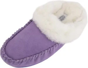 SNUGRUGS Womens Luxury Lambswool Suede Mule Slipper with Rubber Sole