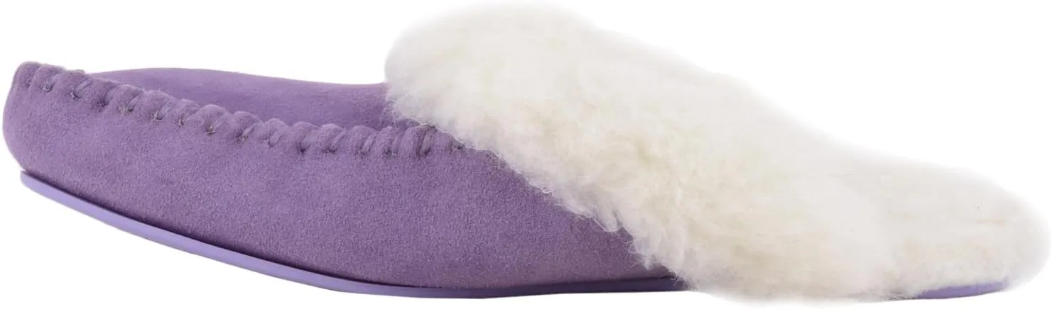SNUGRUGS Womens Luxury Lambswool Suede Mule Slipper with Rubber Sole