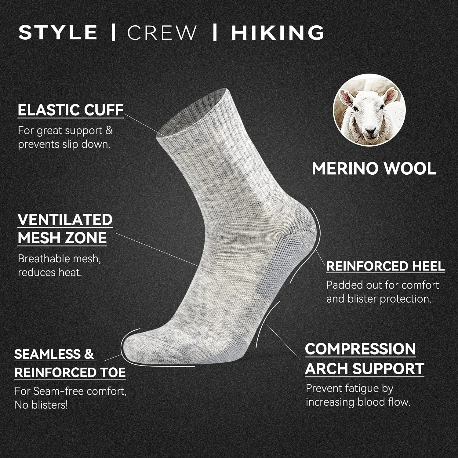 Socks Daze Merino Wool Cushioned Hiking Socks for Men Women, Warm Crew Walking & Boot Socks for Trekking, Work, Outdoor