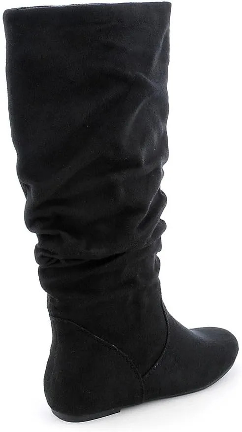 Soda Women's Zuluu Slouchy Faux Leather Knee HIgh Flats Boots