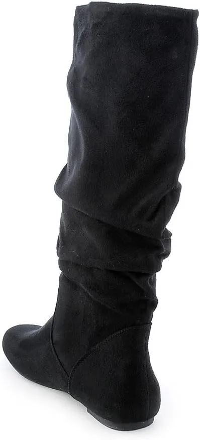 Soda Women's Zuluu Slouchy Faux Leather Knee HIgh Flats Boots