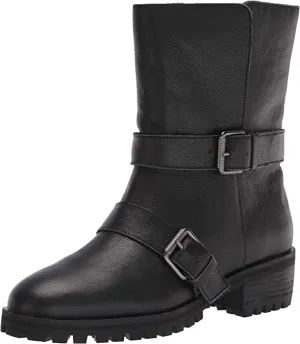 Splendid womens Inspired Lug With Fold Over Detail Motorcycle Boot, Black, 5 US