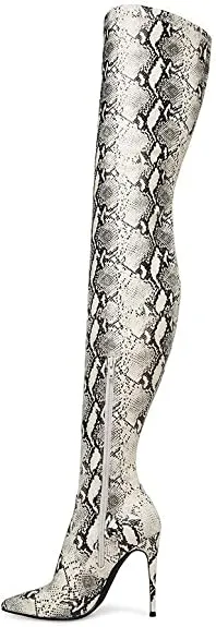 Steve Madden Dominique Thigh High Pointed Toe Boots, Natural Snake, 7.5 US