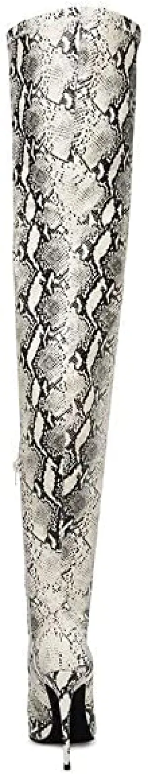 Steve Madden Dominique Thigh High Pointed Toe Boots, Natural Snake, 7.5 US