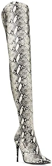 Steve Madden Dominique Thigh High Pointed Toe Boots, Natural Snake, 7.5 US