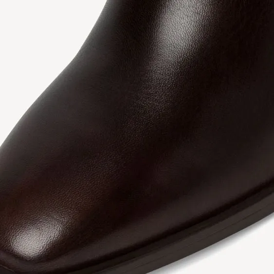 Tamaris Leather Block Heeled Boot in Dark Brown