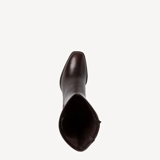 Tamaris Leather Block Heeled Boot in Dark Brown