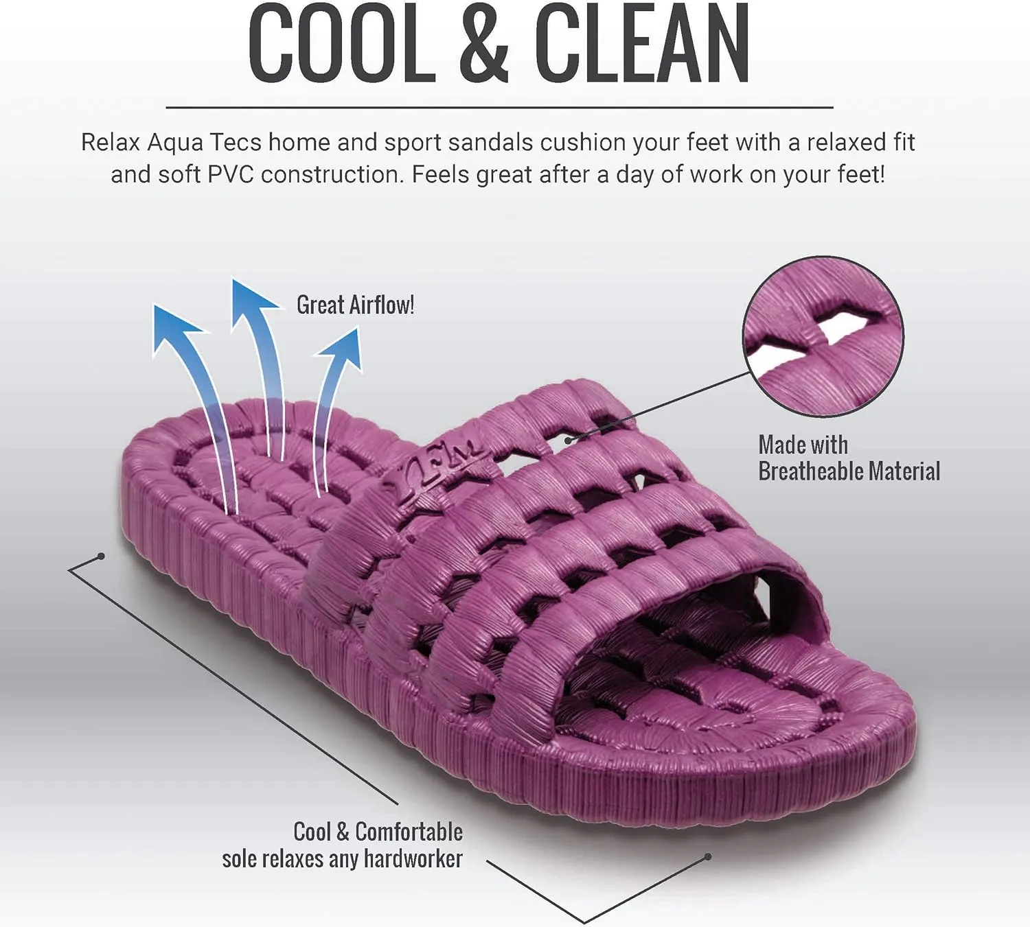 TECS Women's Flexible PVC Lightweight Relax Water Sandal | Open Toe Slipper with Drainage Hole for Beach, Showers, Dorms, & Outdoor