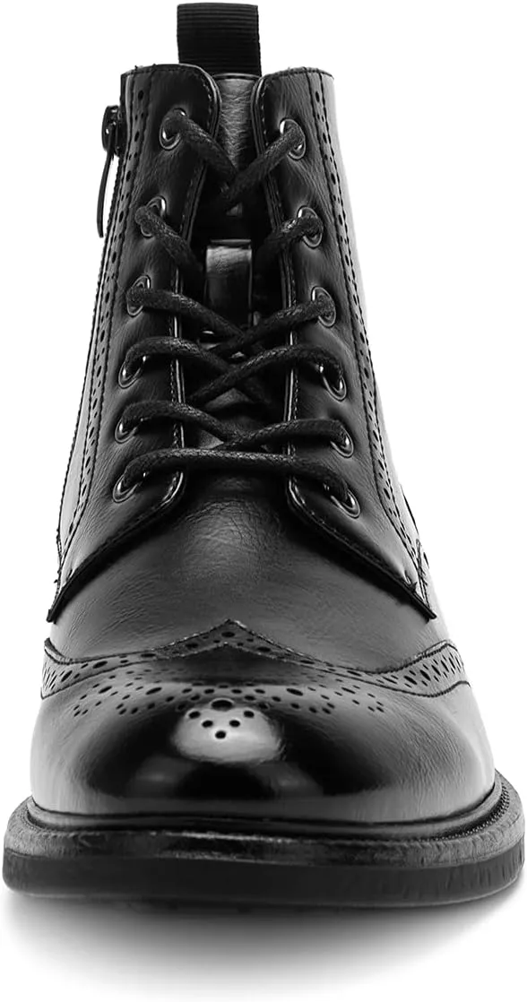 Temeshu Men's Wingtip Oxford Boot Side Zip Ankle Motorcycle Boots MS07