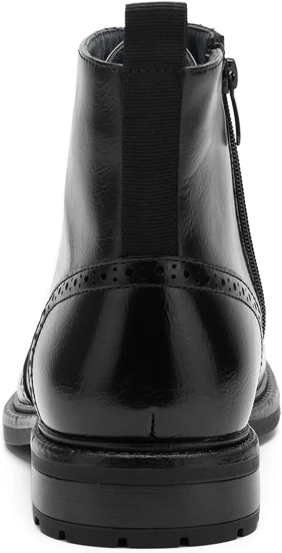 Temeshu Men's Wingtip Oxford Boot Side Zip Ankle Motorcycle Boots MS07