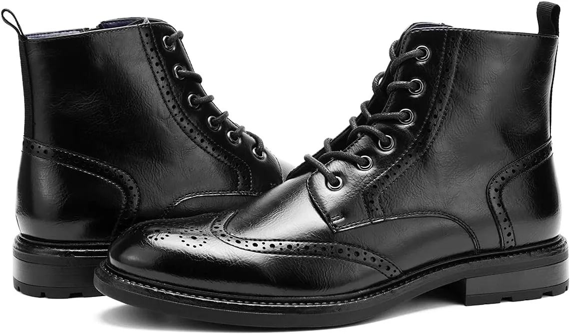 Temeshu Men's Wingtip Oxford Boot Side Zip Ankle Motorcycle Boots MS07