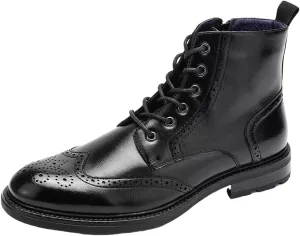 Temeshu Men's Wingtip Oxford Boot Side Zip Ankle Motorcycle Boots MS07