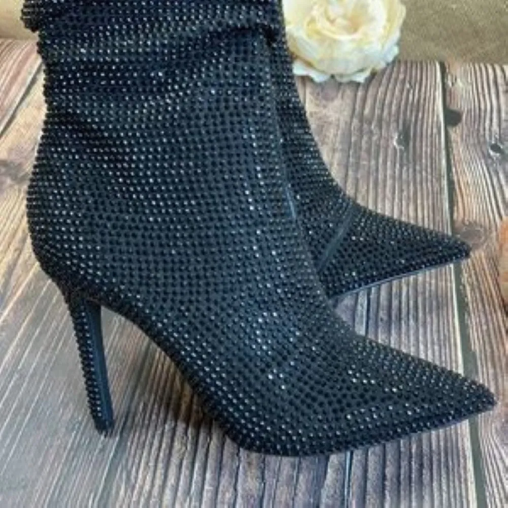 Thalia Sodi Raquell Black Beaded Fabric Booties 8