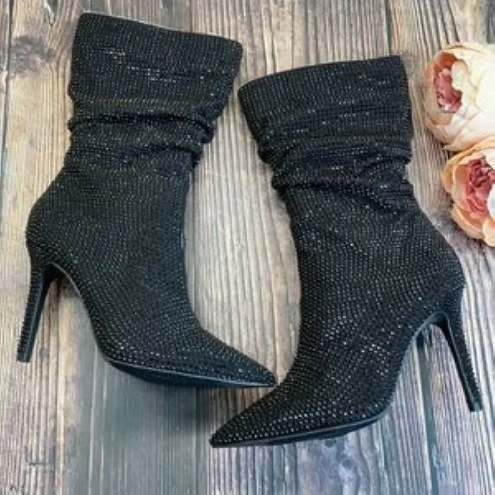 Thalia Sodi Raquell Black Beaded Fabric Booties 8