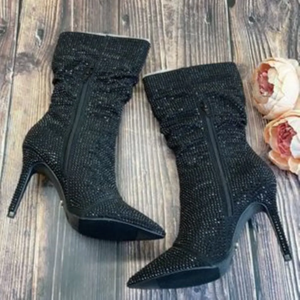 Thalia Sodi Raquell Black Beaded Fabric Booties 8
