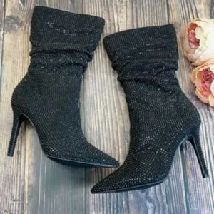 Thalia Sodi Raquell Black Beaded Fabric Booties 8