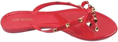 TOP Moda Womens Studded Jelly Flip Flops Sandals with Bow