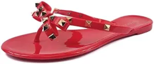 TOP Moda Womens Studded Jelly Flip Flops Sandals with Bow