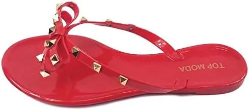 TOP Moda Womens Studded Jelly Flip Flops Sandals with Bow