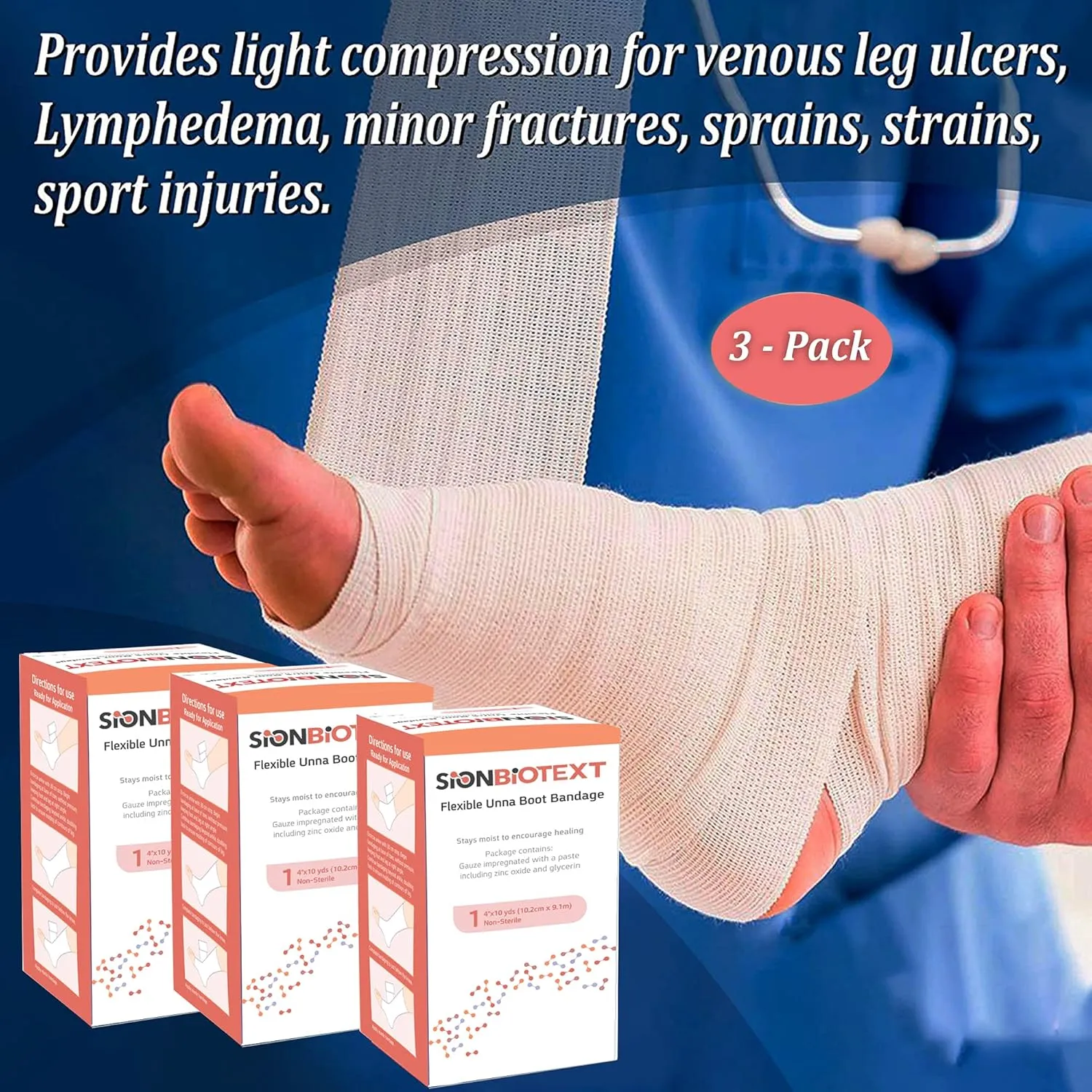 Unna Boot Zinc Flexible Compression Bandage Maintain Moist Healing Environment Medical Dressing Wrap Gauze EMS First Aid Supplies 4 Inches X 30 Foot Roll