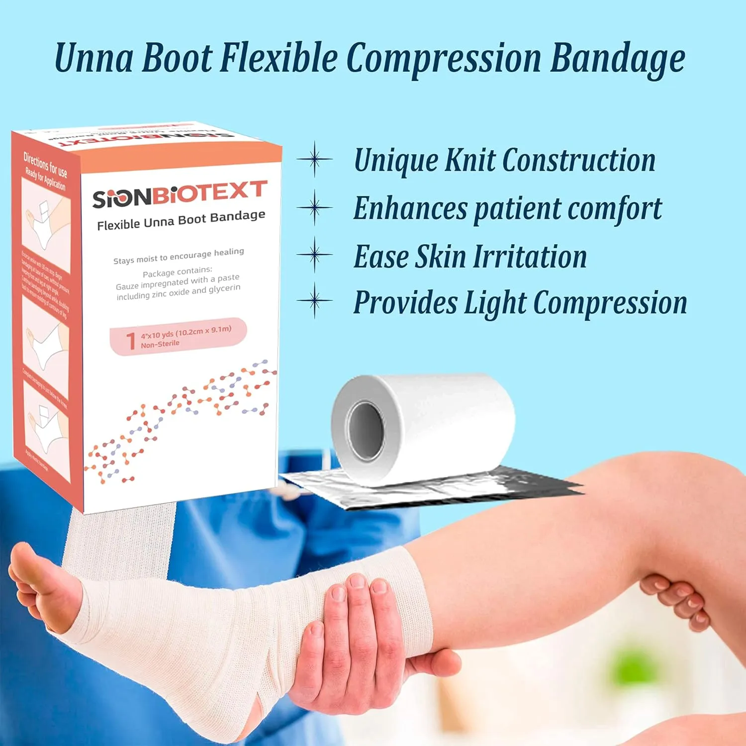 Unna Boot Zinc Flexible Compression Bandage Maintain Moist Healing Environment Medical Dressing Wrap Gauze EMS First Aid Supplies 4 Inches X 30 Foot Roll