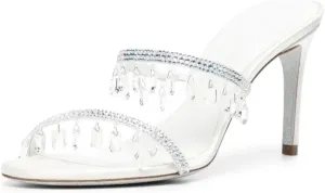 Vertundy Rhinestone High Heeled Sandal Mule for Women Crystal Strappy Slip On Round Toe Stilettos Heels Sandal Wedding Bride Party Dress Slippers