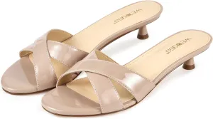 wetkiss Womens Heeled Sandals Open Round Toe Slip on Kitten Heel Mules Low Heel Slide Sandals for Women Cross Strap Backless Mule Flats Comfortable Summer Dress Heels