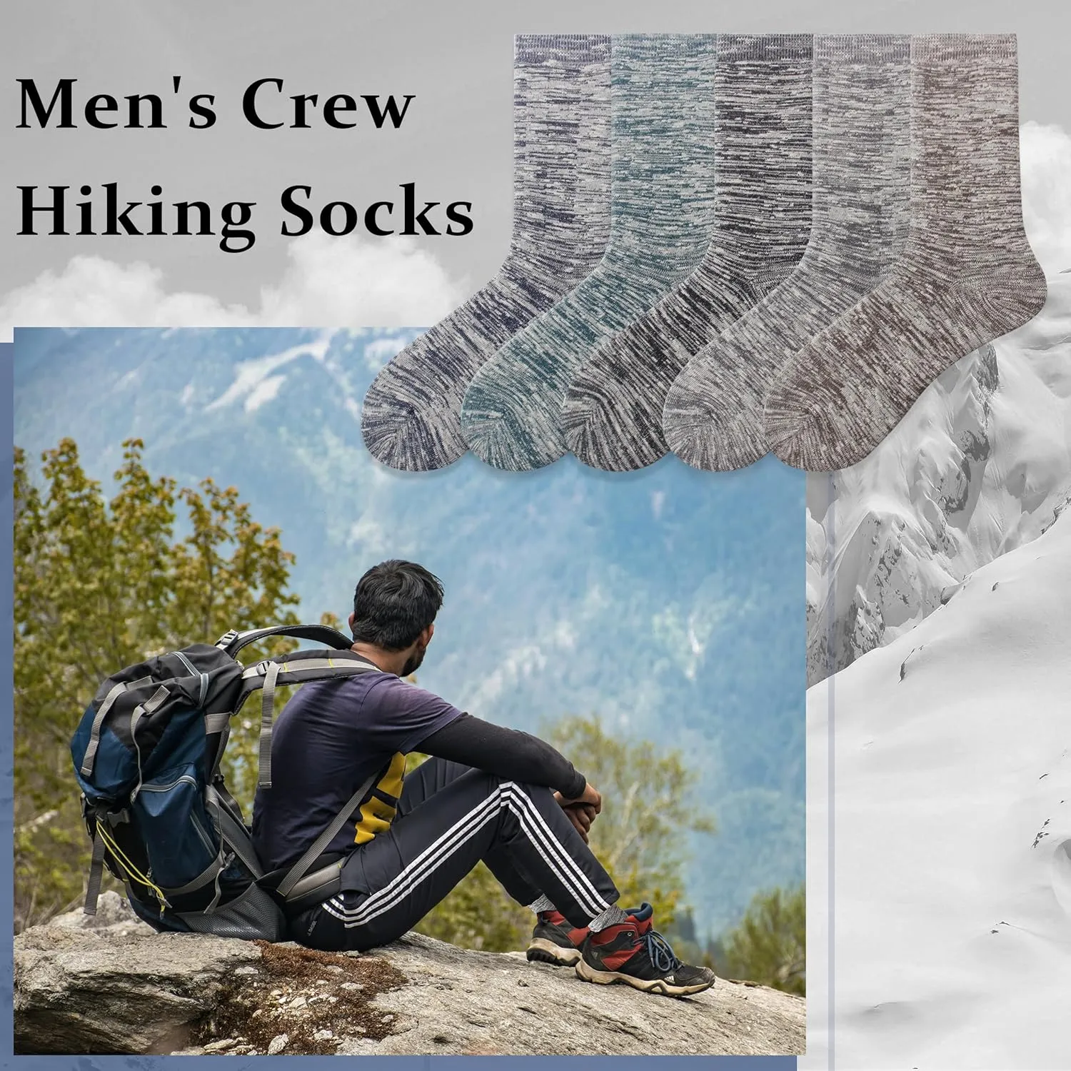 Wildarms 5 Pairs Thermal Warm Socks for Men Thick Winter Cozy Hiking Socks Men’s Cotton Breathable Cushioned Boot Socks
