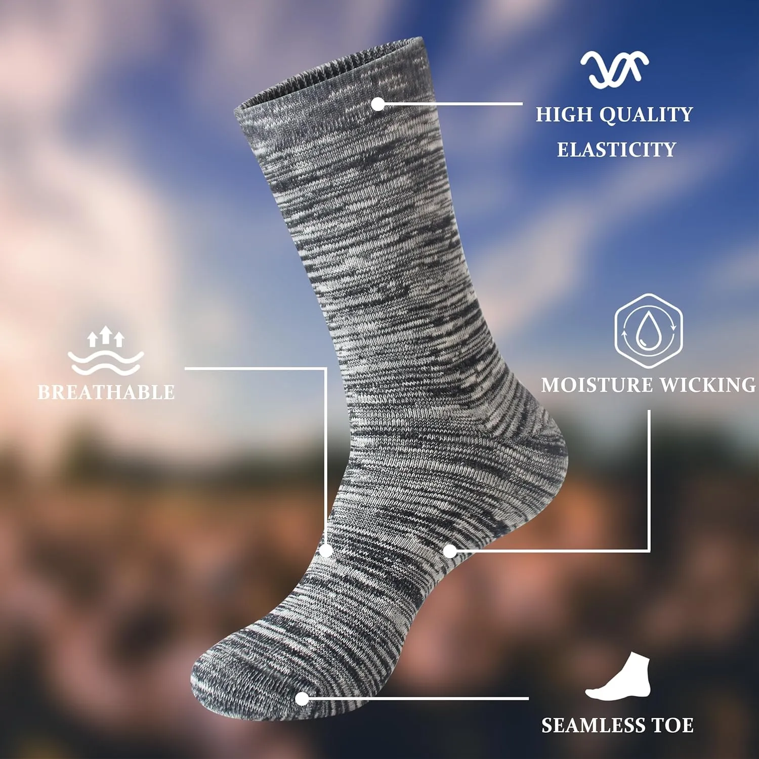 Wildarms 5 Pairs Thermal Warm Socks for Men Thick Winter Cozy Hiking Socks Men’s Cotton Breathable Cushioned Boot Socks