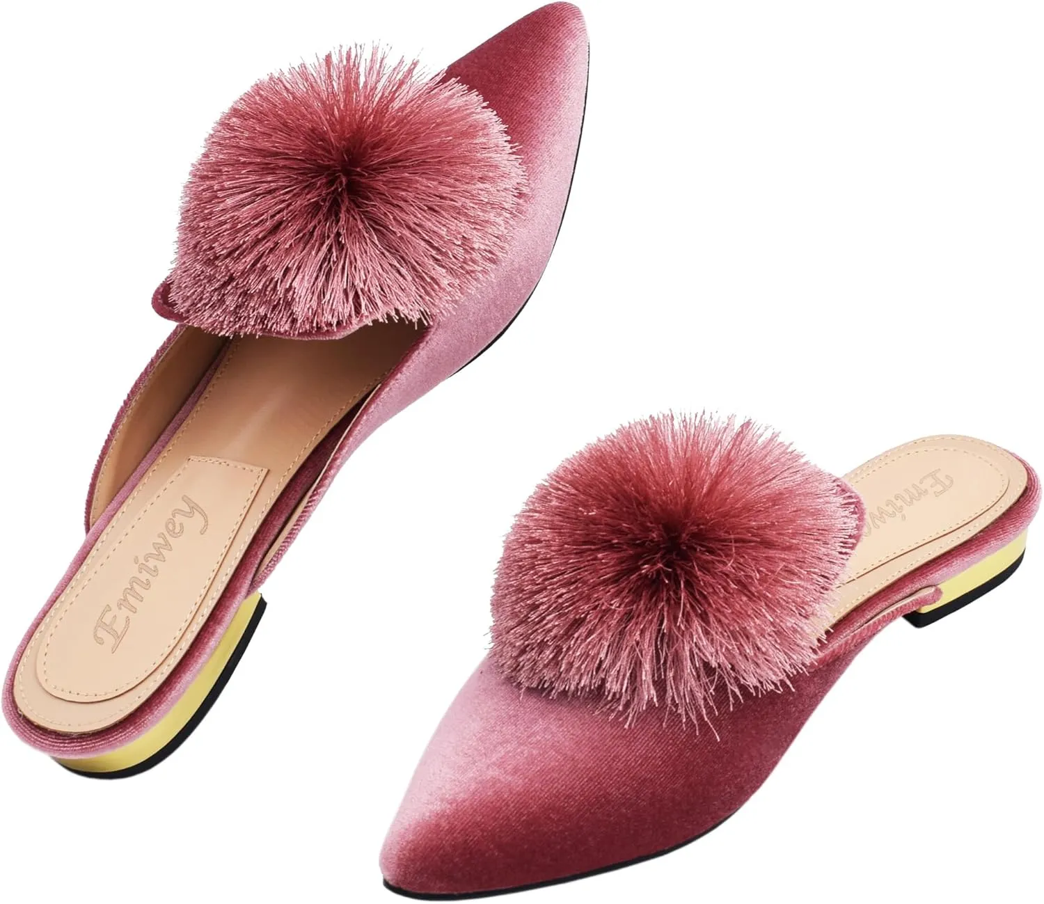 Women's Backless Comfort Slip On Loafers Flats Cute Pom Pom Mule Slippers Casual Shoes