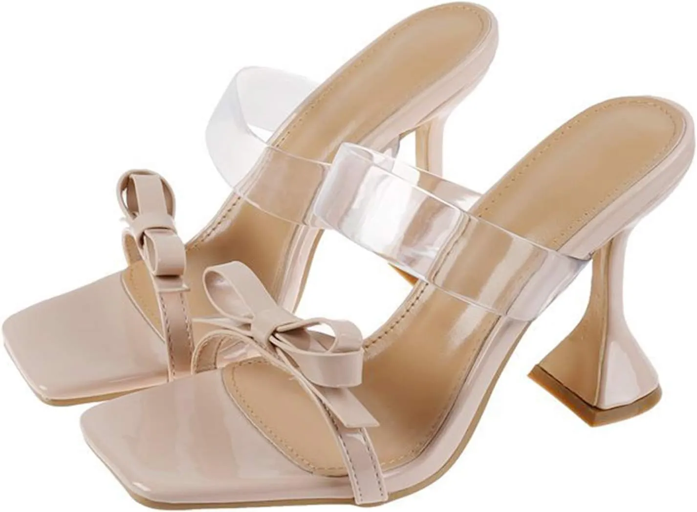 Women's Clear Heels Rhinestones Lace Up Heels Square Toe Stiletto High Heel Sandals