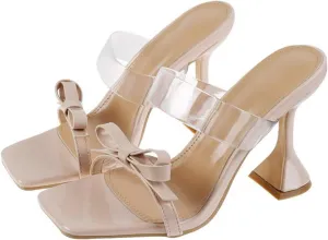 Women's Clear Heels Rhinestones Lace Up Heels Square Toe Stiletto High Heel Sandals