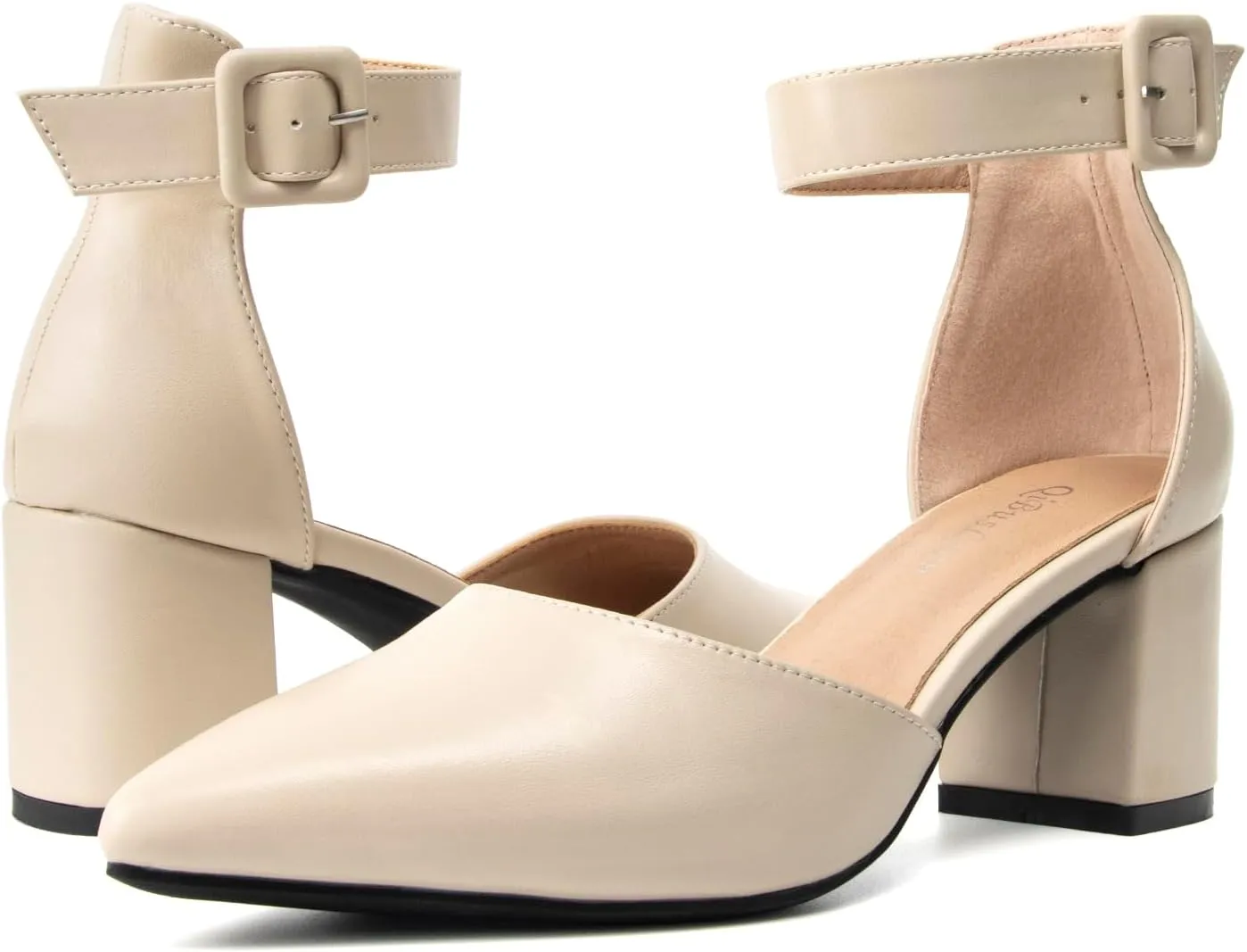 Womens Closed Pointed Toe Low Block Sandal Heels Ankle Strap Chunky Heeled Pumps for Women Party Wedding Dressy Comfortable Leather Suede Sandals Shoes 2.36 Inch