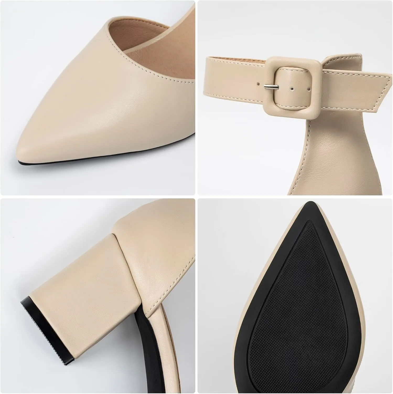 Womens Closed Pointed Toe Low Block Sandal Heels Ankle Strap Chunky Heeled Pumps for Women Party Wedding Dressy Comfortable Leather Suede Sandals Shoes 2.36 Inch