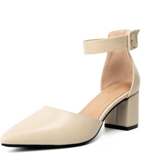 Womens Closed Pointed Toe Low Block Sandal Heels Ankle Strap Chunky Heeled Pumps for Women Party Wedding Dressy Comfortable Leather Suede Sandals Shoes 2.36 Inch