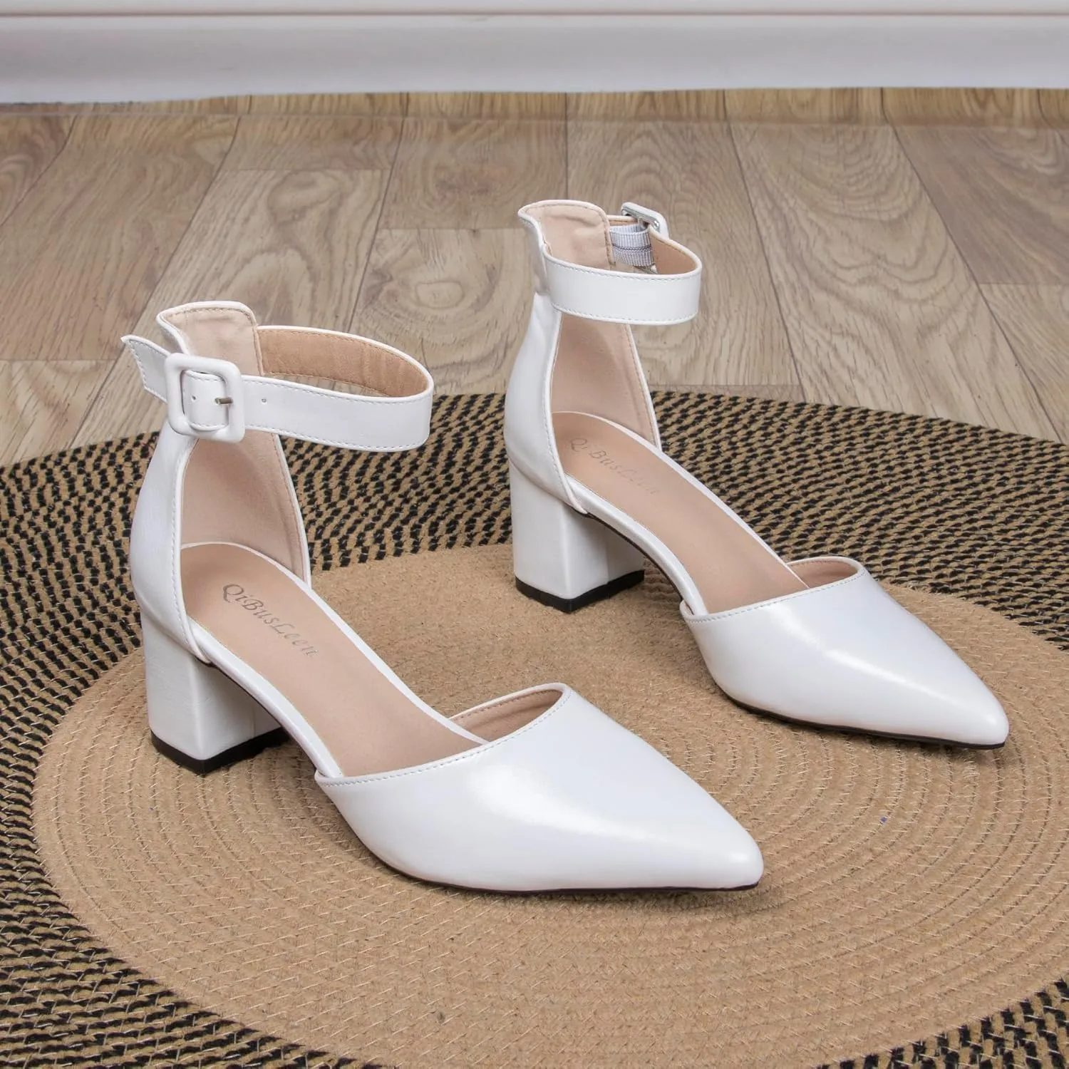 Womens Closed Pointed Toe Low Block Sandal Heels Ankle Strap Chunky Heeled Pumps for Women Party Wedding Dressy Comfortable Leather Suede Sandals Shoes 2.36 Inch