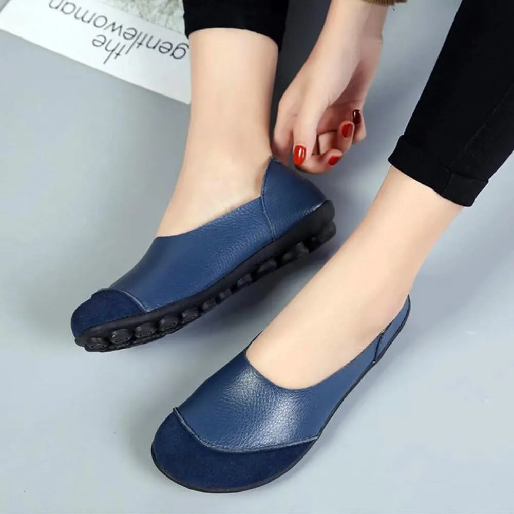 Women's Cowhide Leather Loafers Flats Moccasins Slip-On