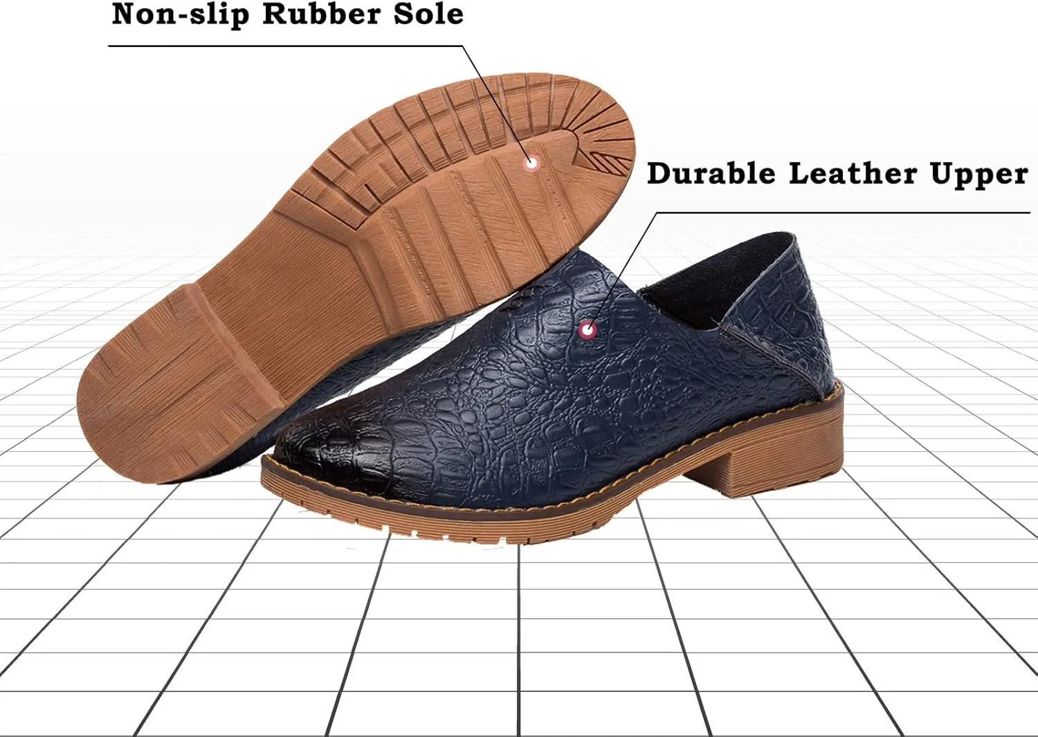 Women's Fashion Leather Penny Loafer Drop-in Heel Slip On Flats Mules Shoes