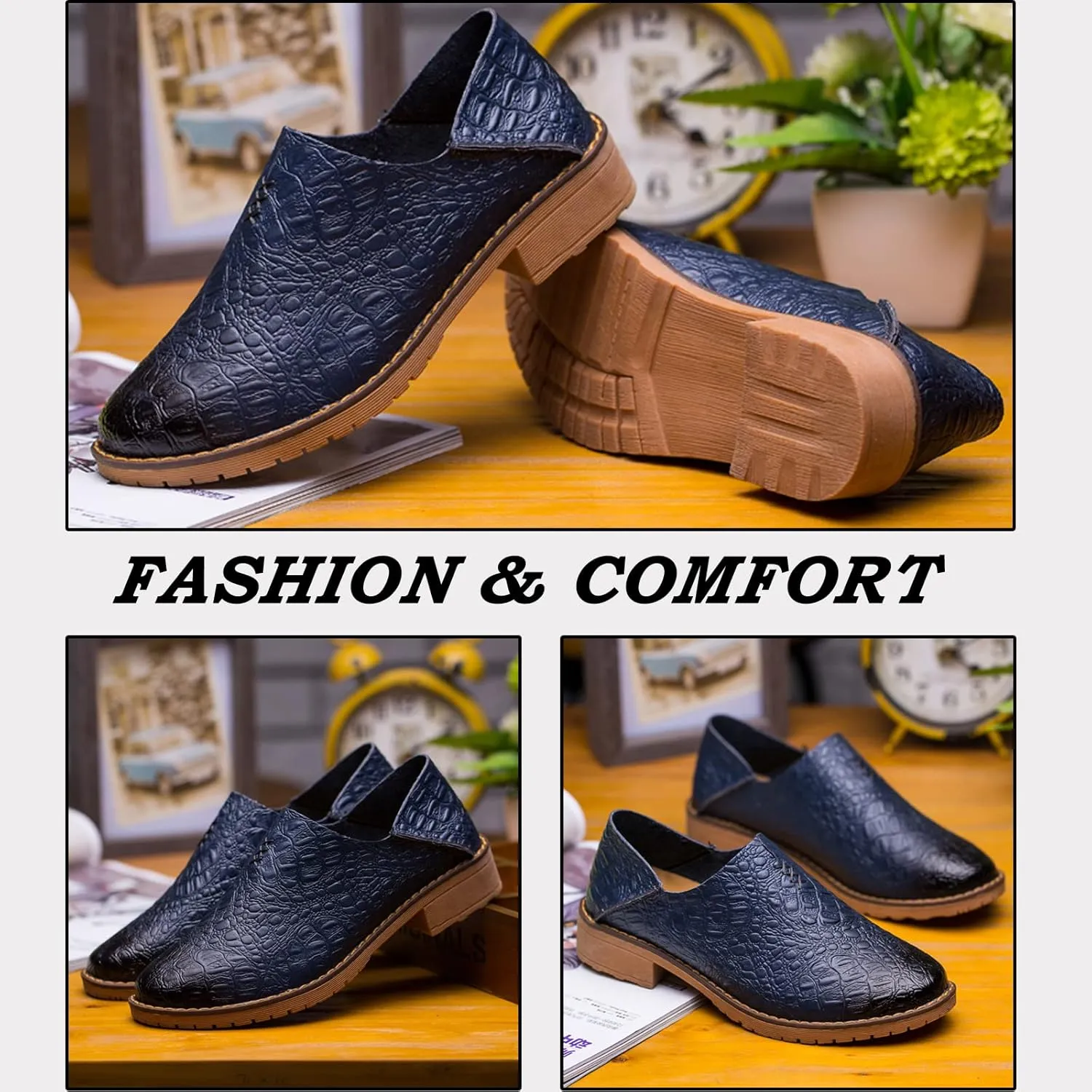 Women's Fashion Leather Penny Loafer Drop-in Heel Slip On Flats Mules Shoes