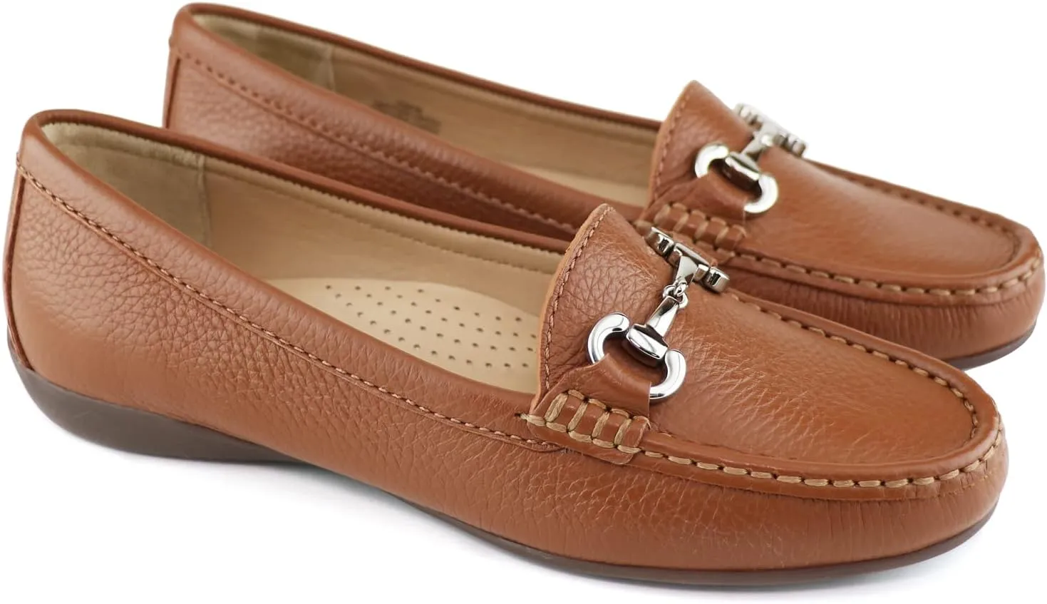 Women's Genuine Leather Slip on Buckle Loafer