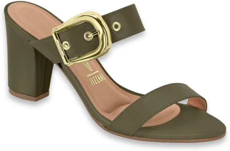 Women's Heeled Sandals with Buckle Strap,(4 COLORS) BLACK GOLD,OLIVE,BEIGE,BLACK