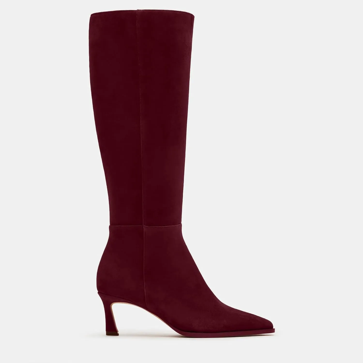 Womens Knee High Boots Kitten Heel Pointed Toe Faux Leather Long Boots Stiletto Side Zipper Comfortable Tall Boot