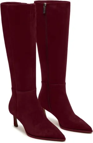 Womens Knee High Boots Kitten Heel Pointed Toe Faux Leather Long Boots Stiletto Side Zipper Comfortable Tall Boot