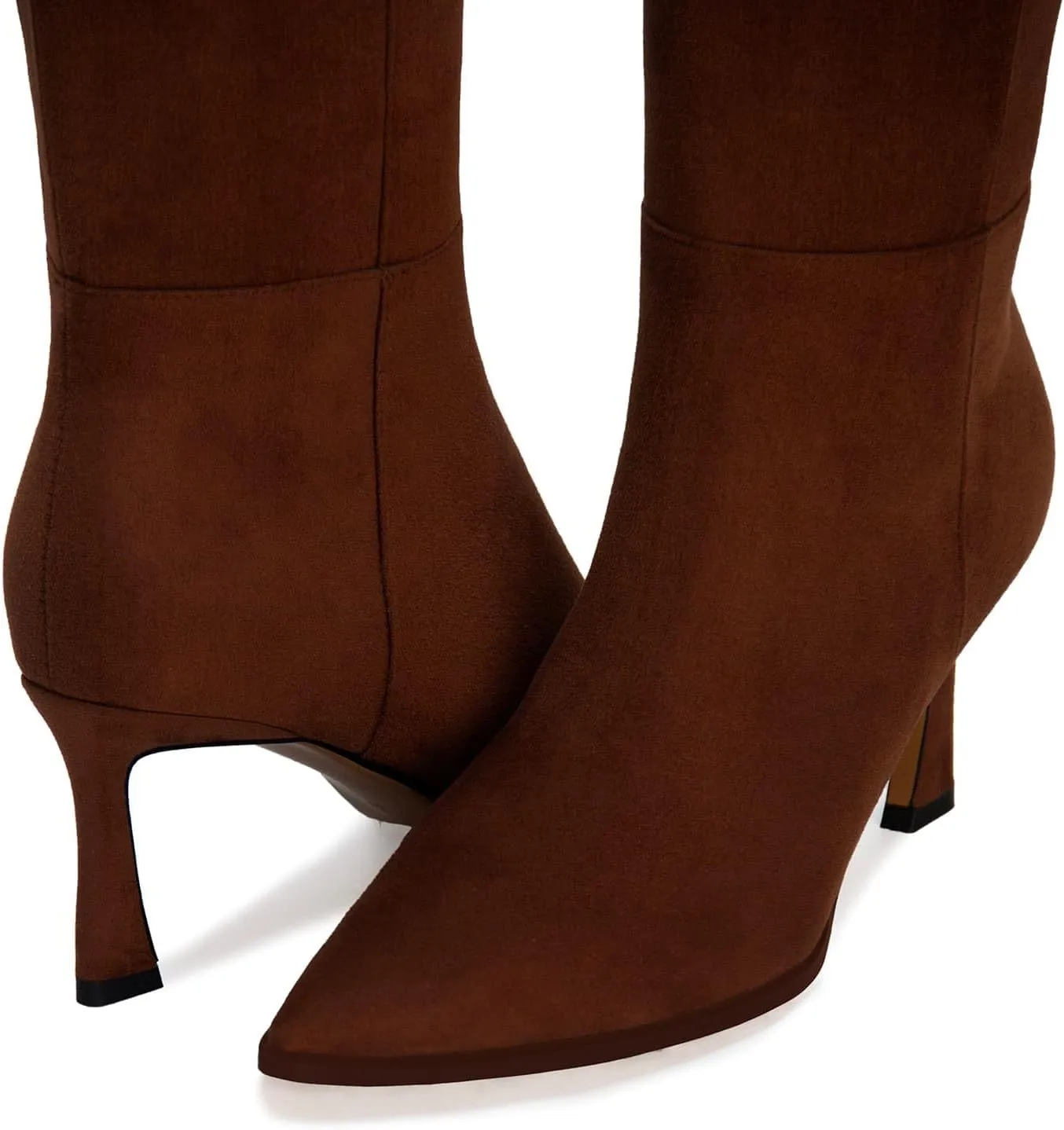Womens Knee High Boots Kitten Heel Pointed Toe Faux Leather Long Boots Stiletto Side Zipper Comfortable Tall Boot