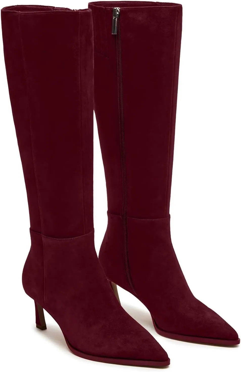 Womens Knee High Boots Kitten Heel Pointed Toe Faux Leather Long Boots Stiletto Side Zipper Comfortable Tall Boot