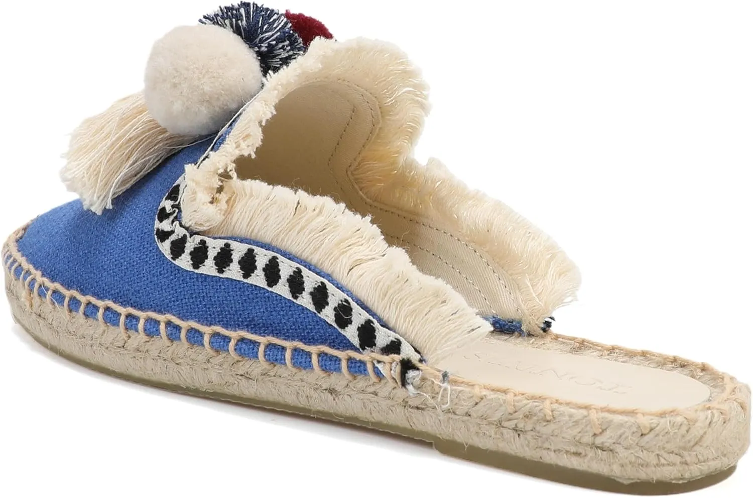 Women's Mule Flat Shoes with Tassel & Pompom, Espadrilles Slides Backless Slipper Slip on Shoes