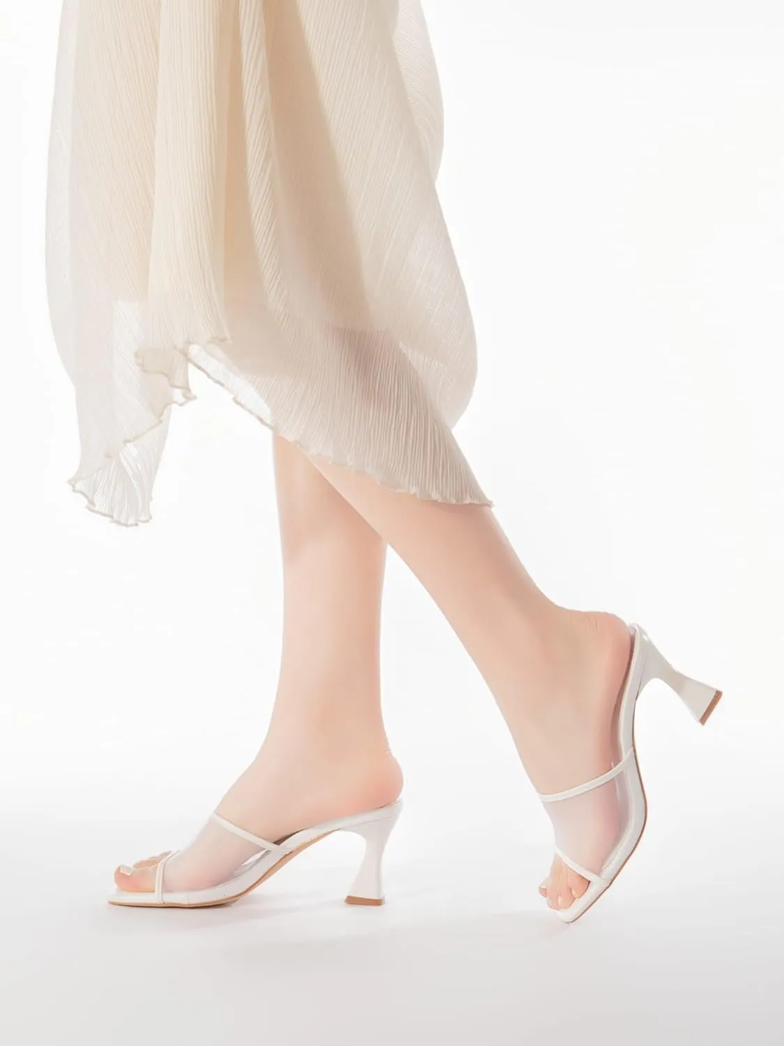 Women's Mule Heels Chunky Kitten Heeled Sandals Mesh Slip On Square Toe Comfortable Casual Dress Pumps Shoes