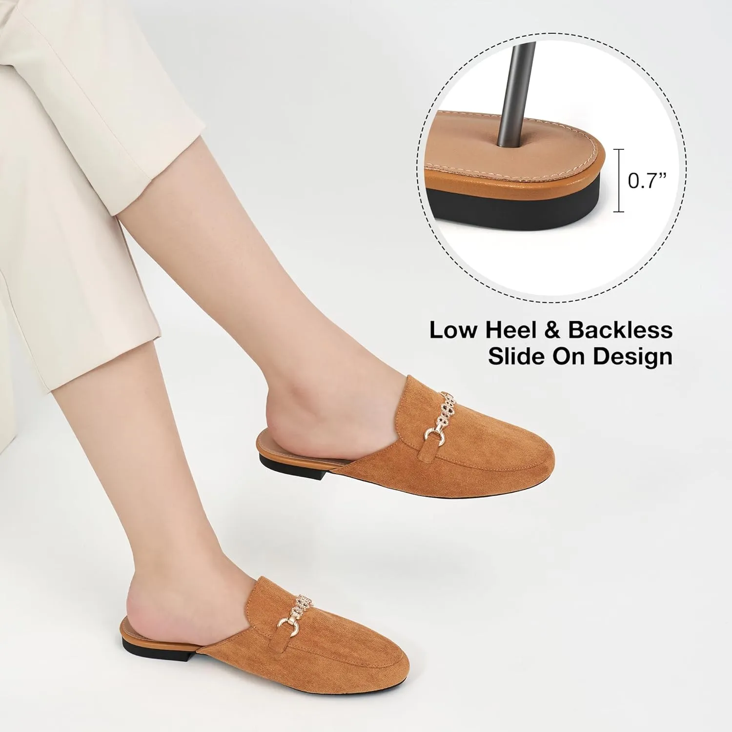 Womens Mules Buckle Flats: Classic Suede Slip On Shoes Dressy Closed Toe Backless Slides Loafers 2025