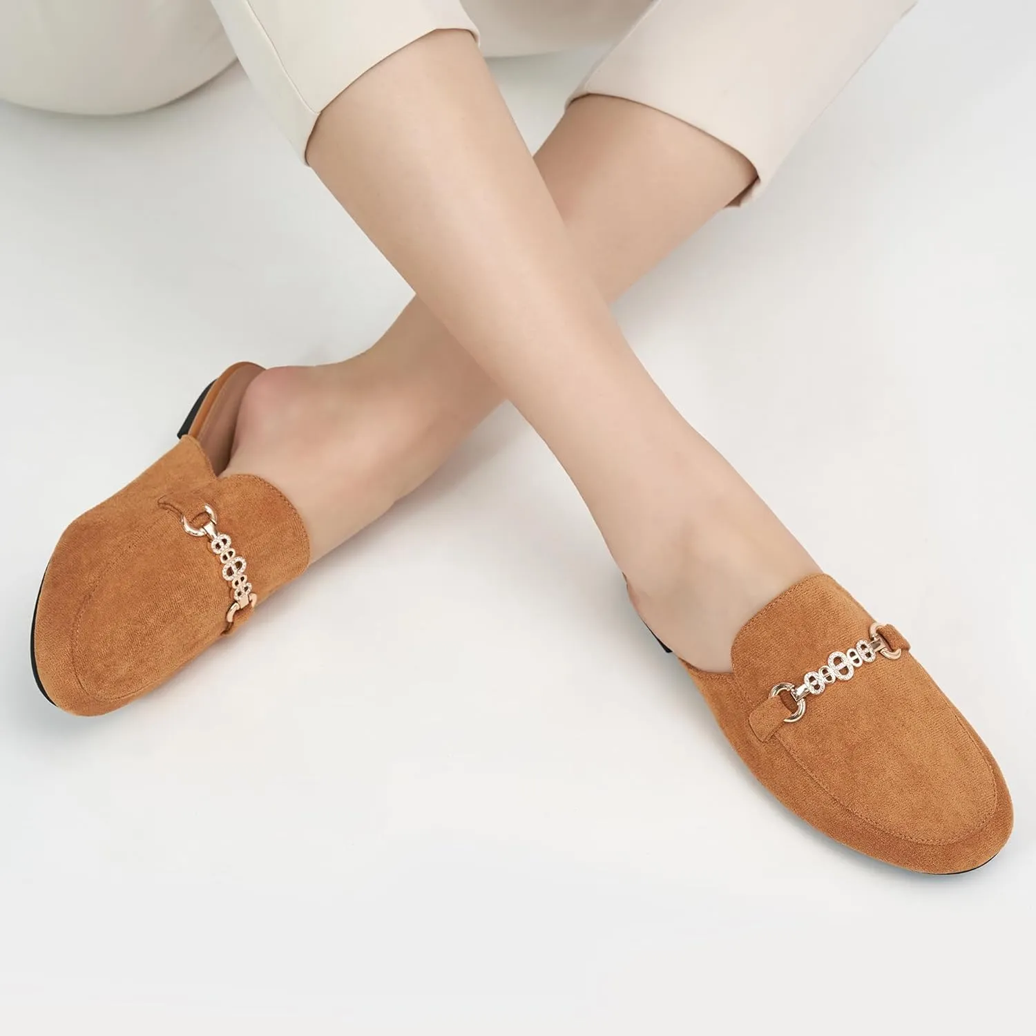 Womens Mules Buckle Flats: Classic Suede Slip On Shoes Dressy Closed Toe Backless Slides Loafers 2025
