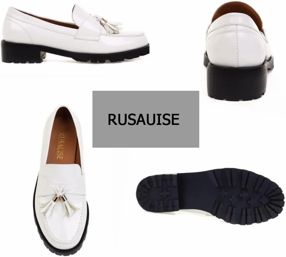Women's Patent Leather Tassel Chunky Loafer Casual Slip On Platform Loafer Work Shoes